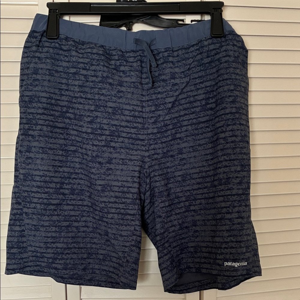 Patagonia Men's Terrebonne Shorts 10" Blue Grey Stripe Trail Running Sz XL EUC